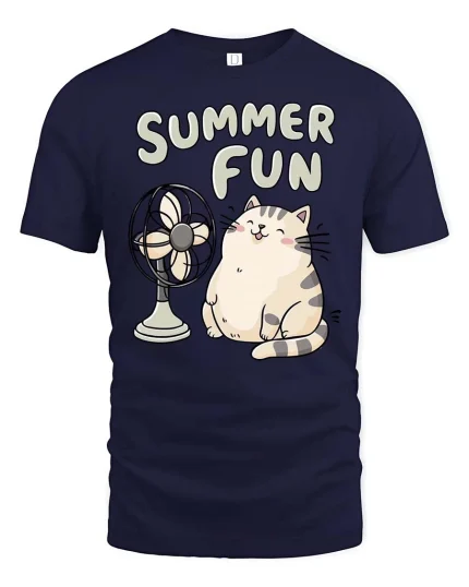 Summer Fun Cute Cat Relaxing Cartoon Chill Vibe Tshirt - navy t-shirt on white background