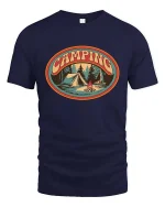 Camping Vintage Outdoor Adventure Nature Graphic Tshirt - navy t-shirt on white background