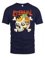 Eternal Skull Summer Beach Paradise Graphic Style Tshirt - navy t-shirt on white background