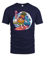 Funny Surfing Pineapple Beach Vibes Summer Graphic Tshirt - navy t-shirt on white background