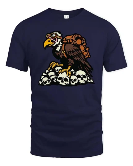 Vulture Skull Survivor Apocalypse Graphic Dark Style Tshirt - navy t-shirt on white background