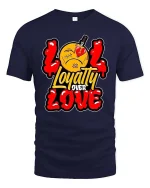Loyalty Over Love Broken Heart Street Graphic Tshirt - navy t-shirt on white background