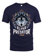 Alpha Predator Wolf Head Graphic Power Style Tshirt - navy t-shirt on white background