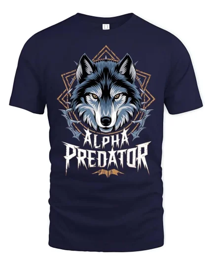 Alpha Predator Wolf Head Graphic Power Style Tshirt - navy t-shirt on white background