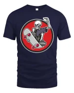 Skeleton Skateboard Rider Graphic Cool Street Style Tshirt - navy t-shirt on white background